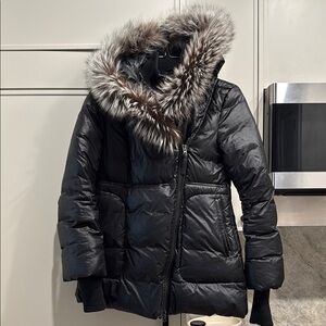 Mackage Black Puffer Jacket with Faux Fur Hood